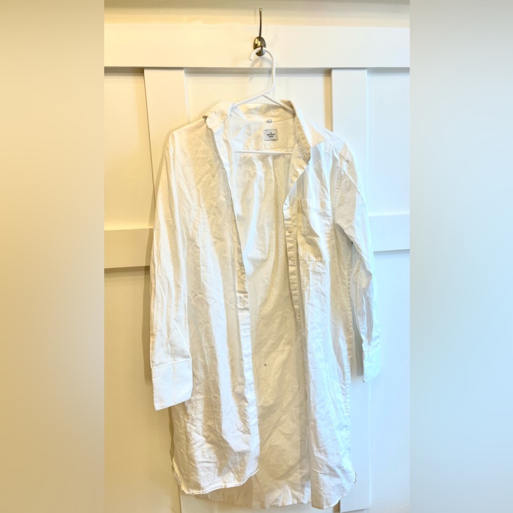 Long White Button Up Blouse - Au Printemps Paris - Medium - Long Style